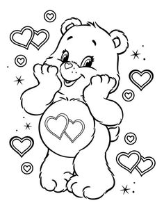 a black and white teddy bear holding a heart with hearts around it's neck