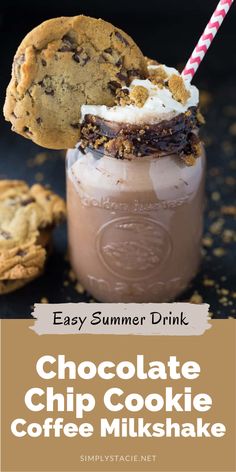 chocolate chip cookie coffee milkshake in a mason jar