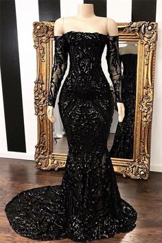 Wedding Dress Mermaid Lace, Black Long Sleeve Prom Dress, Prom Dresses Long Black, Sequins Prom Dress, Sweep Train Prom Dress, Prom Girl Dresses, Sequin Prom Dress, Black Prom Dress