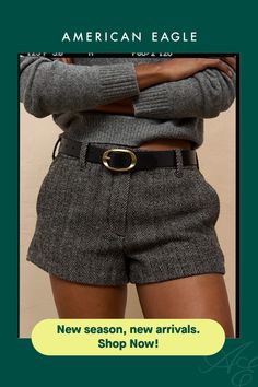 Structured wool-blend with a menswear look/Belt loop detail/Side seam pockets/This is Real Good: Made with the planet in mind & a promise to continue to do better. Fall Shorts Outfit, Fall Shorts, Mini Short, Shorts Outfit, Do Better, Shorts With Tights, Women's Jeans, High Waisted Shorts, American Eagle Outfitters