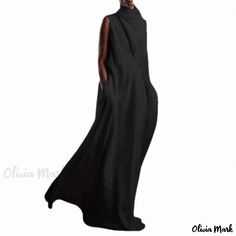 Olivia Mark - Sleeveless Ruffled Collar Flowy Floor-Length Dress Flowy Sleeveless Solid Color Maxi Dress, Flowy Sleeveless Solid Maxi Dress, Ruffled Collar, Sleeveless Sheath Dress, Floor Length Dresses, Olivia Mark, Cotton Dresses, Sheath Dress, Floor Length