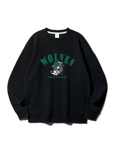 Editor's notesIt is a casual sweatshirt with graphic point. The sweatshirt has a graphic print of wolves artwork and letter graphic. It is made of soft and durable double cotton fabric. The oversized fit silhouette fits any body shape and makes comfy fit.- Oversized fit- Ribbed neck, cuffs, hem- Graphic print- Tumble washing, tenterMeasurements(in.)M / L / XL- Shoulder: 23.6 in. / 24.4 in. / 25.2 in.- Chest: 23.6 in. / 24.4 in. / 25.2 in.- Sleeve Length: 20.1 in. / 20.9 in. / 21.7 in.- Length: 2 Oversized Long Sleeve Logo Print Sweatshirt, Oversized V-neck Sporty Sweatshirt, Wolf Artwork, Oversized Sweatshirt, Comfy Fits, Casual Sweatshirt, Body Shapes, Graphic Prints, Cotton Fabric