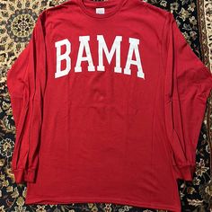 Unisex Long Sleeve Alabama T-Shirt. Nwt Red Text Print Top For College, Red Fan Apparel T-shirt For Fall, Red Long Sleeve Top With Text Print, Red T-shirt For Fall Game Day, Red T-shirt With Text Print For Fall, University Red Long Sleeve Casual T-shirt, Red Long Sleeve T-shirt For Fans, Red Long Sleeve Fan Apparel T-shirt, Delta Sigma Theta Long Sleeve Shirts