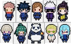 pixel art with different avatars and their names in each one piece, including the main character