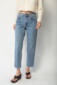 Everyone loves a good pair of vintage Levi's. 100% Cotton Zipper fly Made in the USA Note: Raw hem Girl Closet, Denim Outerwear, Levis 550, Maria Black, Knitwear Dress, Denim Overalls, London Blue, High Rise Jeans, Vintage Levis