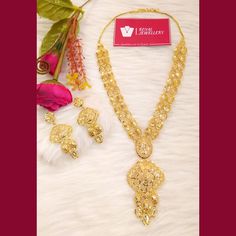 Beautiful gold plated Kuwaiti necklace with earrings. Elegant wear. Perfect for any occasion. More variety in our shop. Feel free to contact us for any enquiries. Please provide detailed address with contact number when order is placed as it is required on shipping label. Gold Kundan Necklace For Eid Gift, Gold Chandbali Necklaces For Eid, Eid Gold Necklaces With Intricate Design, Gold Necklaces With Intricate Design For Eid, Gold Temple Jewelry Necklaces For Eid, Gold Jewelry For Eid Celebration, Gold Chandbali Necklace With Elegant Design, Gold Kundan Necklace With Intricate Design For Eid, Gold Necklace For Eid Festivities