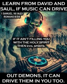 a dj with headphones on and an image of a skeleton in the background that says, learn from david and paul if music can drive