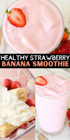 This Strawberry Banana Smoothie is packed with good-for-you ingredients, but it tastes just like a milkshake! Perfect for breakfast or as a snack. Healthy Strawberry Banana Smoothie, Smoothie Recipes Strawberry, Healthy Strawberry, Gluten Free Recipes For Breakfast, Strawberry Banana Smoothie, Smoothie Bowl Recipe, Strawberry Smoothie, Best Breakfast Recipes, Healthy Diet Recipes