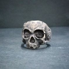 Oxidized Sterling Silver Grateful Dead Skull Ring hand made in Grateful Dead Skull, Mens Skull Rings, Oxidized Silver Rings, Wax Carving, Carved Ring, Steampunk Accessories, Silver Signet Ring, Ring Hand, Skull Carving