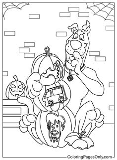 a coloring page for halloween with an image of a dog holding a jack - o'- lantern