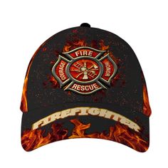 a firefighter hat with flames on it