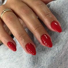 Thick Acrylic Nails, Wide Nail Beds, Nails One Color, Round Fake Nails, Almond Nails Red, Rounded Acrylic Nails, Nails Press Ons, Wide Nails