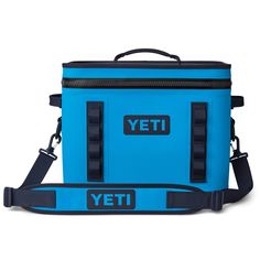 a blue yeti cooler bag sitting on top of a white surface