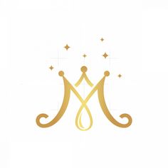 the letter m is made up of two gold crowns with stars on top of them