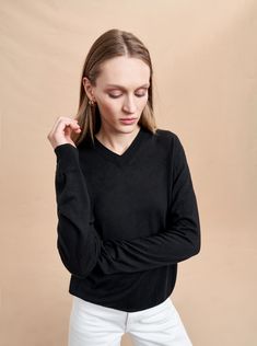 Ben V Neck Sweater | La Ligne NYC Fine Knit Cashmere V-neck Tops, Classic Cashmere V-neck Sweater With Long Sleeves, Fitted Cashmere V-neck Sweater For Work, Casual Cashmere V-neck Sweater For Layering, Fine Knit Long Sleeve V-neck Sweater For Fall, Black Cashmere V-neck Top, Cashmere V-neck Sweater With Ribbed Cuffs, Elegant Cashmere V-neck Sweater With Ribbed Cuffs, Elegant Fine Knit V-neck Sweater For Spring