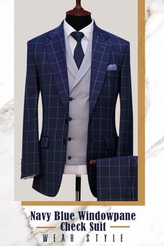 Andre Emilio’s Navy Blue Windowpane Check Suit is an example of diligent craftsmanship. It features a double-breasted vest to make you look cultured yet classy. Double Breasted Vest, Check Suit, Look Classy, Double Breasted, Suit Jacket, Navy Blue, Navy, Free Shipping, How To Wear