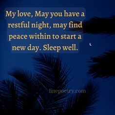 a palm tree with the words, my love, may you have a restful night, may find peace within to start a new day sleep well