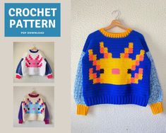 an image of a sweater with pokemons on it and the text, crochet pattern