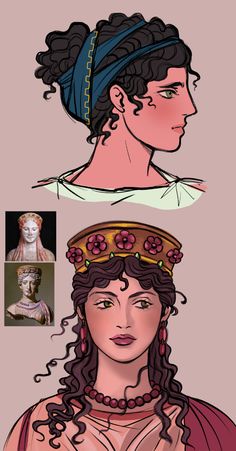 three different types of women's heads with hair in various styles and colors, including one