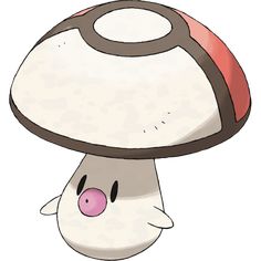 a cartoon mushroom with a pink nose and eyes