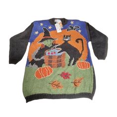 Womens Halloween Sweater 22w/42/2xl New 1995 Handknit A Little Extra Spice Pullover. Shoulder Pads, But Those Are Easily Removed Also. The Measurements Are In The Pictures. Halloween Theme - Witch, Bat, Pumpkin, Leaves. New With Tags. I Sell All My Items As Is And Disclose Any Defects That I Know Of. This Is A Rare Item To Find New. Hand Knit. Please Message Me With Any Questions Prior To Purchasing. I Am A Small Seller And I Work Hard To Have Happy Customers And Positive Feedback. Ships With Usps Or Ups. Thank You. Halloween Knit Sweater, Bat Pumpkin, Waffle Sweater, Pumpkin Leaves, Polka Dot Sweater, Color Block Sweatshirt, Halloween Sweater, Jcrew Sweater, Halloween Theme