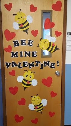 a door decorated with hearts and bees for valentine's day