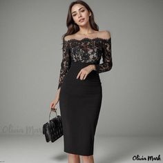 Olivia Mark - Lace Collar Slim Fit Pencil Dress with Hip-hugging Design Peplum Maxi Dress, Fitted Pencil Dress, Sheath Dresses Pattern, Off Shoulder Evening Dress, Sheath Dresses, Pencil Skirt Dress, Dress Women Elegant, Long Bodycon Dress, Lace Bodycon