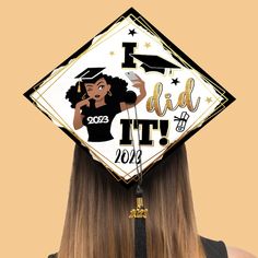 Graduation Cap For Graduation Party, I Did It For Her Graduation Cap, Black Graduation Cap Accessories, Adjustable Black Hat For Graduation, Black Graduation Cap Topper, Grad Cap Black Woman, Black Adjustable Hats For Graduation Gift, Adjustable Black Hats For Graduation Gift, Adjustable Graduation Cap Topper With Letter Print