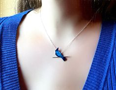 Eurasian Jay, Jay Feather, Blue Jay Bird, Hand Painted Necklace, Jay Bird, Bird Necklace, Necklace Blue, Memorial Jewelry, Blue Jay