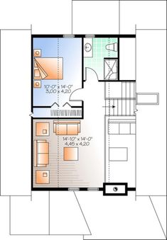 the floor plan for this modern house shows the living room and dining area, as well as the kitchen