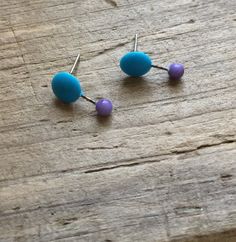 Turquoise & light purple small stud earrings. A stud with a little drop stud hanging from it. Love the mid-century modern look & these geo-drop earrings are proof of it. Each measures just over 1/2" in length. So lightweight you won't even feel them when you wear them. Earrings are made with vintage lucite parts that were made in Rhode Island in the 1960's - early 80's by Best Plastics. We hand-set them with surgical steel earring posts and they have sturdy surgical steel/acrylic backing Modern Turquoise Hypoallergenic Earrings, Modern Hypoallergenic Turquoise Earrings, Small Stud Earrings, Surgical Steel Earrings, Turquoise And Purple, Small Earrings Studs, Earring Posts, Vintage Lucite, Light Turquoise