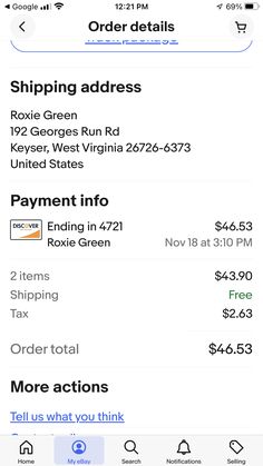 an iphone screen showing the order details for shipping and other items in stores, including