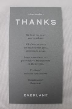 the back of a thank card for someone who is selling their products to everyone else