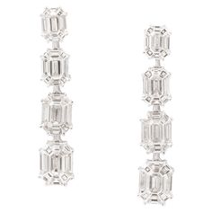 The perfect pair of "WOW" drop earrings. 5.22 carats of special cut F color VS clarity diamonds. 18k white gold. The combination of different cuts give these earrings a special sparkle. 1.5 inch length Please contact us for additional information and photos. A wonderful gift! Luxury Diamond Cut Dangle Jewelry, Luxury Diamond-cut Dangle Earrings, Luxury Rectangular Earrings With Diamond Accents, Illusion Design, Round Brilliant Cut Diamond, Brilliant Cut Diamond, Emerald Cut, Perfect Pair, Diamond Bracelet