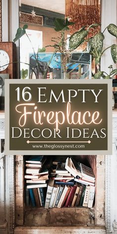 empty fireplace with stacked books Faux Candles In Fireplace, Shelves In Fireplace, Plants Inside Fireplace, Fireplace Interior Decor, Decor In Fireplace, Decorating Unused Fireplace Ideas, Decorating A Faux Fireplace, Decorate Faux Fireplace, Inside Of Fireplace Ideas