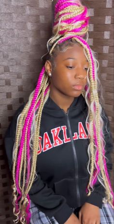 Braided Hairstyles For Black Women Colored Hair, Blue Black And Blonde Box Braids, Hairstyles Braids With Color, Long Knotless Braids With Color, 3 Different Color Box Braids, Colorful Braids For Black Women, Braided Hairstyles With Color, Braided Hairstyles For Teens Black, Hairstyles For Teens Black