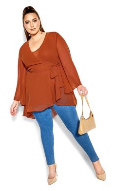 Fleetwood Tunic - ginger Chiffon Wrap, Chic Woman, City Chic, Plus Size Casual, Plus Size Tops, Dream Wardrobe, Tunic Top, Wrap Around, Plus Size Fashion