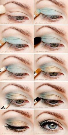 Eye Tutotorial with Pastel Eye Shadows Turquoise Eye Makeup, Cool Makeup, Alat Makeup, Makeup Order, Makeup Tip, Make Up Tutorials, Makeup 101, Turquoise Eyes