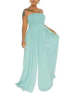 Material: This sexy off-shoulder one-piece wide-leg jumpsuit is made of 91%-99%polyester. a material that is soft. stretchy. breathable jumpsuits.Feature:Off shoulder. sleeveless. solid color. ruched design. high waist. sexy strapless and tube jumpsuit. dressy jumpsuits for women. one-piece elegant jumpsuits. Tube Jumpsuit, Bodycon Tops, Multi Dress, Ruched Maxi Dress, Jumpsuit Dressy, Jumpsuit Elegant, Custom Size Dresses, Mini Dress Casual, Long Sleeve Bodycon