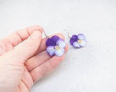 Pansy earrings. Realistic flower statement earrings. Floral | Etsy Cold Porcelain Flowers, Porcelain Flowers, Dry Clay, Cold Porcelain, Pansies, Statement Earrings, Dangle Drop Earrings, Stud Earrings, Drop Earrings