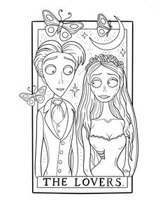 the lovers coloring page with two people in black and white, one is holding a butterfly