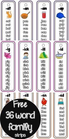 the free printable word family strips for kids to use on their own bookmarks