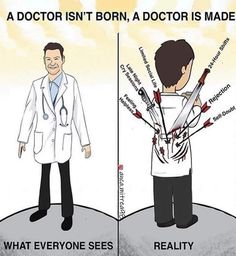 a doctor is holding scissors in his hand and pointing at the other man's head