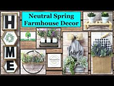 a collage of photos with the words neutral spring farmhouse decor