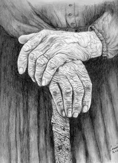 a drawing of an older person holding the hand of another person