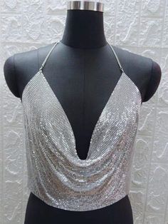 Sequin Cami Top, Party Tank Top, Summer Knit Tops, Chain Bra, Sequin Shirt, Spring Sweater, Estilo Chic, Halter Crop Top, Summer Knitting