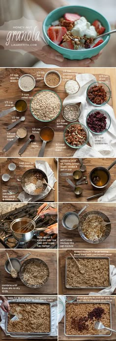 the steps to making granola are shown here