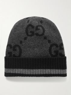 Gucci's beanie is jacquard-knitted with an oversized version of its iconic 'Rhombi' design from the '30s. It's been made in Italy from soft cashmere and has a single stripe along the ribbed cuff that references the brand's signature webbing. Mens Dress Attire, Gucci Beanie, Shop Gucci, Popular Clothing Brands, Gucci Collection, Beanie For Men, Designer Beanies, Gucci Shop, Cashmere Beanie