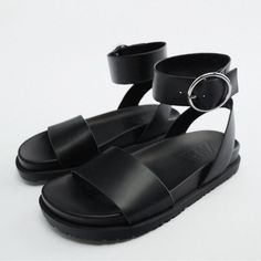 Never Worn. Foot Bed Is Very Comfortable. Straps Are Very Soft. Soles Are Rubber, Upper Material Soft Faux Leather. No Box. From A Pet Free Smoke Free Home. Black Spring Footbed Sandals With Buckle, Black Buckle Closure Footbed Sandals For Spring, Black Footbed Sandals With Buckle Closure For Spring, Ankle-high Sandals With Buckle Closure For Summer, Black Open Heel Footbed Sandals For Spring, Black Ankle-high Sandals With Buckle Closure, Black Sandals With Adjustable Ankle Strap, Black Ankle Strap Sandals With Adjustable Strap, Zara Black Sandals For Summer