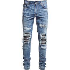 Amiri mx1 Classic Destroyed Jeans (3.435 BRL) ❤ liked on Polyvore featuring men's fashion, men's clothing, men's jeans, pants, bottoms, jeans, dad, men, blue and mens distressed jeans Mens Distressed Jeans, Mens Ripped Jeans, Jeans Refashion, Torn Jeans, Blue Ripped Jeans, Swag Outfits Men, Mens Fashion Jeans